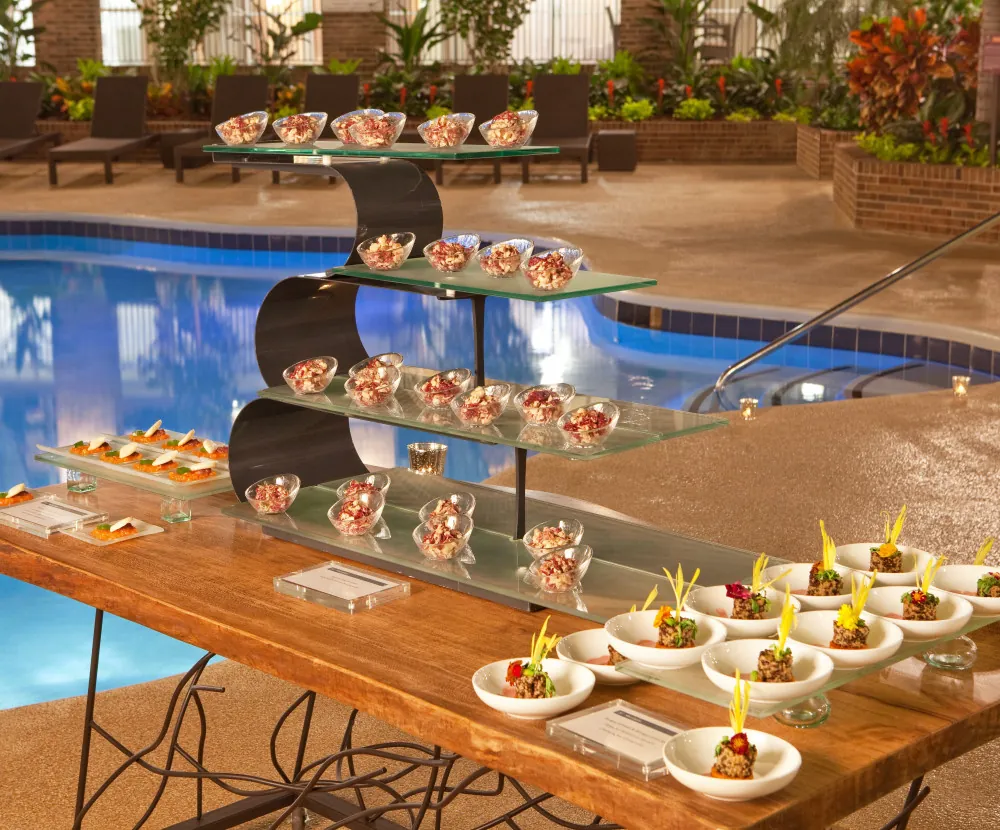Poolside function appetizers on plates